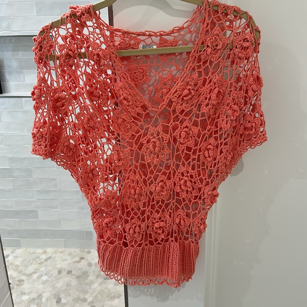 Gorgeous Coral Crochet Knit Top